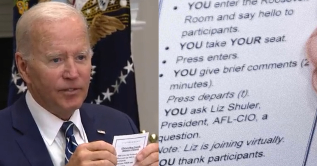 Video of Biden Reveals That He Has a Cheat Sheet Telling Him 'YOU Take ...